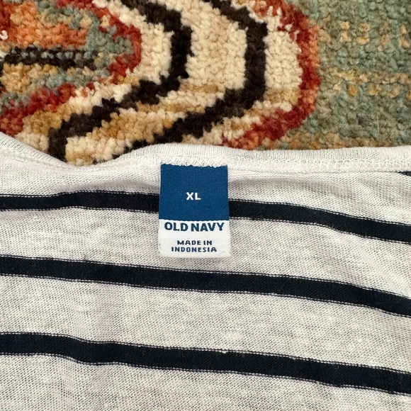 Old Navy Striped Linen-Blend V-Neck Henley T-Shirt for Women - Picture 2 of 5